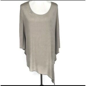 Chicos Top Womens Sz  2 Beige Poncho Stitched Sides Top Slinky Asymmetrical